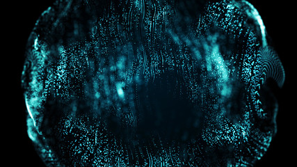 Poster - Abstract wavy sphere. Digital background with image of plastic ball. Futuristic infographics. 3D rendering.