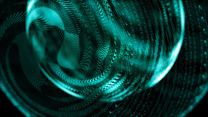 Poster - Abstract wavy sphere. Digital background with image of plastic ball. Futuristic infographics. 3D rendering.