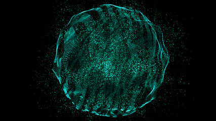 Poster - Abstract wavy sphere. Digital background with image of plastic ball. Futuristic infographics. 3D rendering.