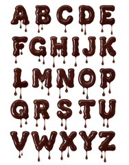 Poster - Latin alphabet made of melted chocolate with falling drops in high resolution (part 1. Letters)