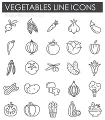 Poster - Vegetables line icons set on white background for graphic and web design, Modern simple vector sign. Internet concept. Trendy symbol for website design web button or mobile app
