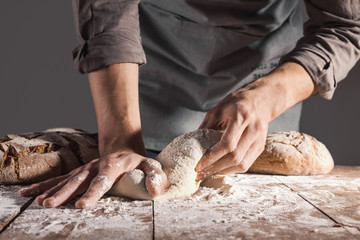 Wall Mural - Chef making fresh dough for baking