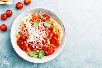 Italian pasta with tomato sauce and cheese