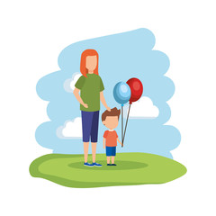 mother with son and balloon helium