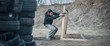 Combat gun tactical shooting behind and around cover or barricade