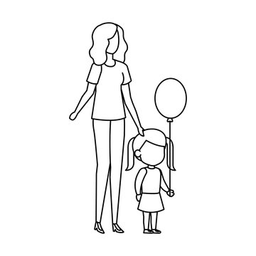 mother with daughter and balloon helium