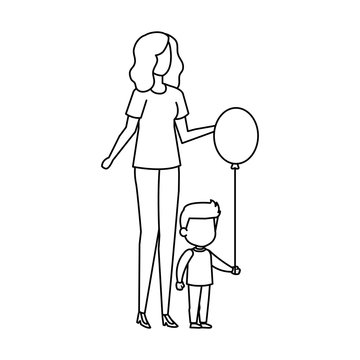 mother with son and balloon helium