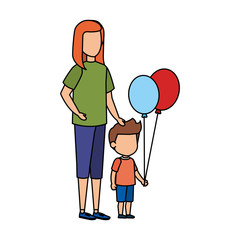 mother with son and balloon helium