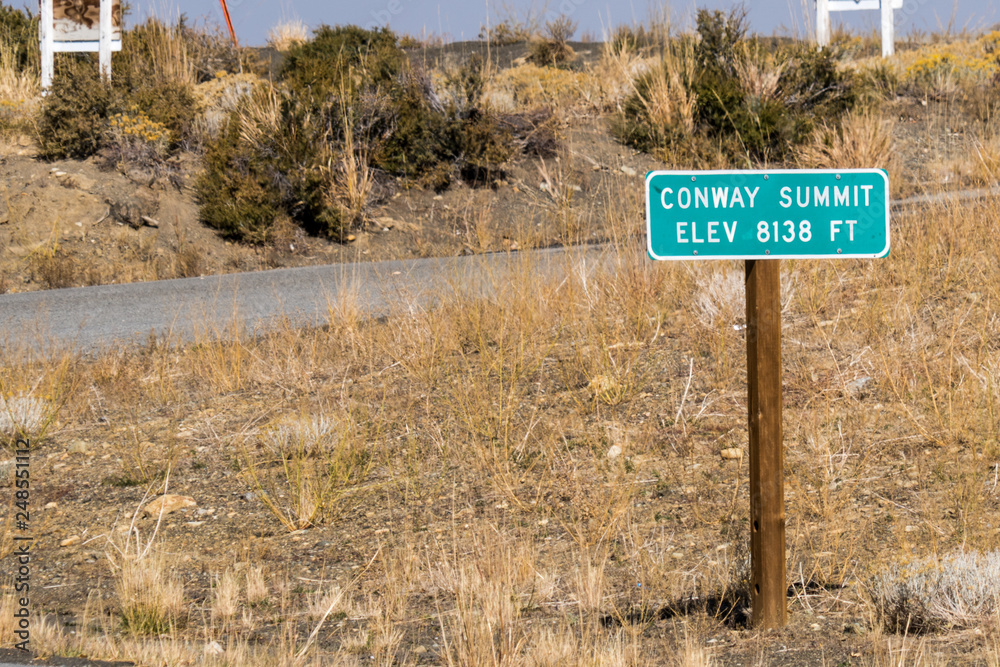 Sign for Conway Summit along US Highway 395 in Mono County California ...