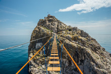 Suspension Bridge Over Black Sea In Simeiz, Crimea