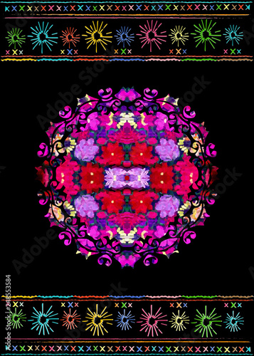 Mexican Ethnic Flowers Embroidery Art Floral Pattern Colorful Mexican Blanket Stripes Folk Abstract Geometric Repeating Background Texture Vector Fabric Design Multi Color Background Stock Vector Adobe Stock