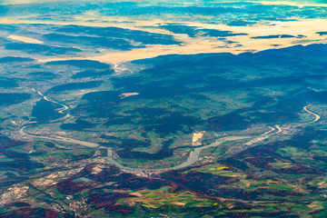 Poster - Aerial view of the Rhine and the Aare rivers in Germany and Switzerland