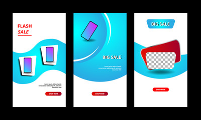 Vertical modern wave fluid background template with gradient blue, pink, purple twilight for sale promotional. Suitable for social media stories, story, internet web banner, flyer,poster and brochure