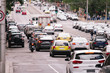 Traffic jam on city street cars in row