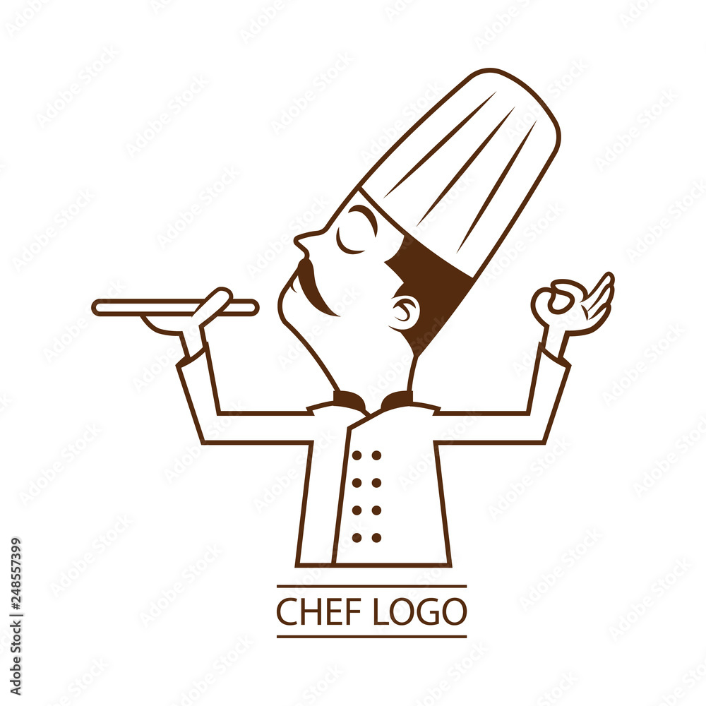 Chef Serving a dish with tray and sign finger for delicious gesture ...