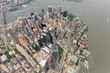 Wide-angle aerial view over Lower Manhattan, looking south-east