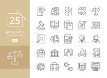 Law And Justice Icons. Law And Justice Icon Set Suitable For Info Graphics, Websites And Print Media. Modern Thin Line Icons Of Law And Lawyer Service