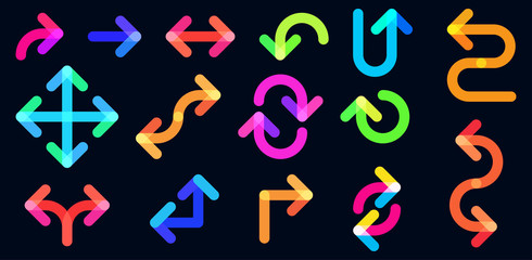 Wall Mural - Set of creative colorful arrows isolated on black background.