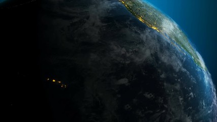 Poster - 3d rendering globe spinning and orbit in the universe with lighting effect and dark grain processed 