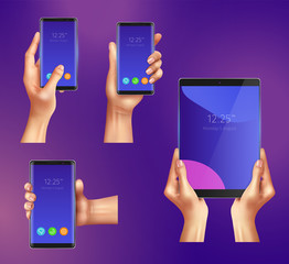 realistic gadgets in hands set