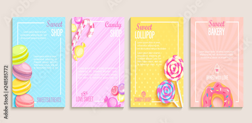 Fotomural Set of sweet, candy and bakery shops flyers,banners