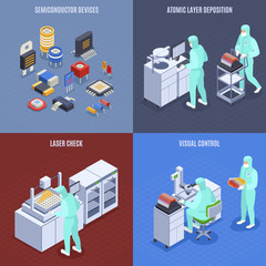 Semicondoctor Production Concept Icons Set