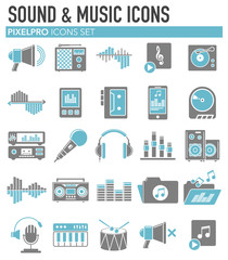 Fototapete - Music and sound icons set on white background for graphic and web design, Modern simple vector sign. Internet concept. Trendy symbol for website design web button or mobile app