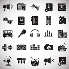 Fototapete - Music and sound icons set on white background for graphic and web design, Modern simple vector sign. Internet concept. Trendy symbol for website design web button or mobile app