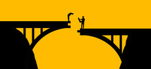 Plan Ahead Is The Theme Of This Illustration Of Workmen Inspecting A Bridge That Doesn't Come Together In The Middle.