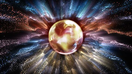 Wall Mural - 4k abstract motion background shining particles stars magic dust and light waves flow in space formi