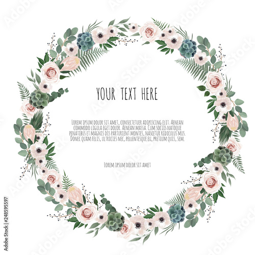 Vector floral design card. Greeting, postcard wedding invite template. Elegan...