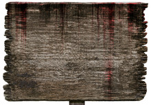 Bloody Background Scary Old Wood Planks Sign Textures Isolated On White Background, Concept Of Horror And Spooky