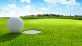 3d render Close up of golf ball on green in golf course. sport background.