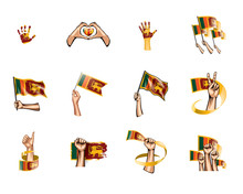 Sri Lanka Flag And Hand On White Background. Vector Illustration
