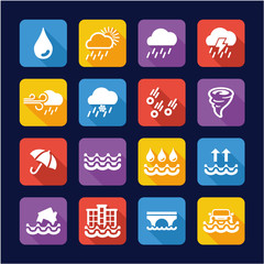 Sticker - Rain or Rain Flood Icons Flat Design 