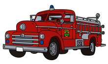 The Vectorized Hand Drawing Of An Old Red Fire Truck
