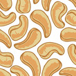 Cashew nuts seamless pattern. Colored nuts on white background. Hand drawn vector illustration.