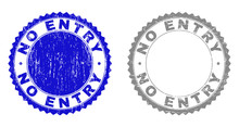 Grunge NO ENTRY Stamp Seals Isolated On A White Background. Rosette Seals With Grunge Texture In Blue And Gray Colors. Vector Rubber Stamp Imprint Of NO ENTRY Label Inside Round Rosette.
