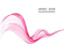 Abstract Soft Design Pattern With Pink Wavy Lines In Elegant Dynamic Style On White Background. Pink Waves.