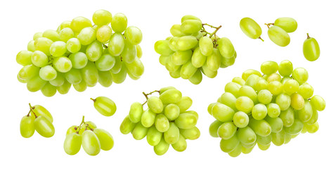 Green grape isolated on white background, collection