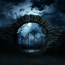 Scary Gate. Horror Night. Moonlight.