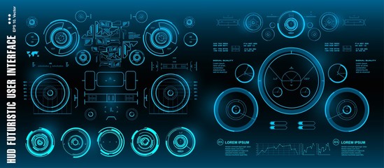 Fototapete - HUD futuristic green user interface, target. Dashboard display virtual reality technology screen