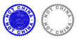 Grunge NOT CHINA stamp seals isolated on a white background. Rosette seals with distress texture in blue and gray colors. Vector rubber stamp imprint of NOT CHINA caption inside round rosette.