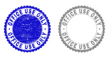 Grunge OFFICE USE ONLY Stamp Seals Isolated On A White Background. Rosette Seals With Grunge Texture In Blue And Gray Colors. Vector Rubber Overlay Of OFFICE USE ONLY Caption Inside Round Rosette.