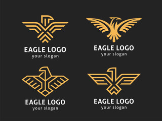 Wall Mural - Set of 4 vector logos. Abstract eagles in a linear style.