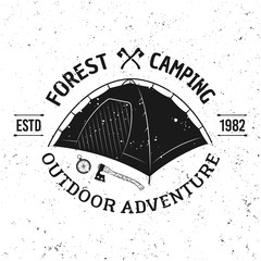 Camping tent vector vintage monochrome emblem