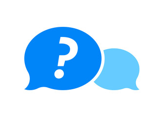 Poster - question mark in blue dialog bubble, faq button vector icon
