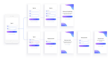 Mobile UI kit. Sign up form, sign in page. Set.