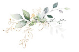Fototapeta  -  watercolor arrangements with leaves, herbs.  herbal illustration. Botanic composition for wedding, greeting card.