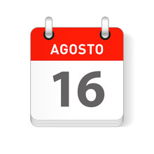 Agosto 16, August 16 Calendar Date Design